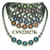 Assorted Color Cat's Eye Opal Beads Hematite Donut Pendant Chain Choker Fashion Necklace